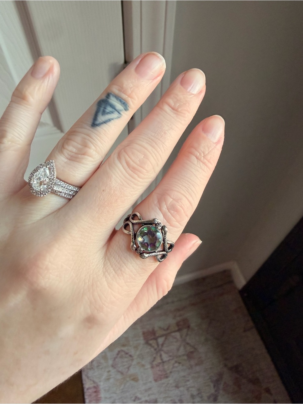Silver Snake Mystic Topaz Statement Ring - adjustable